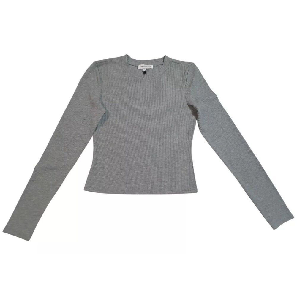WeWoreWhat Fitted‎ Crewneck Tee Long Sleeve Waffle Knit Heather Grey Size L New